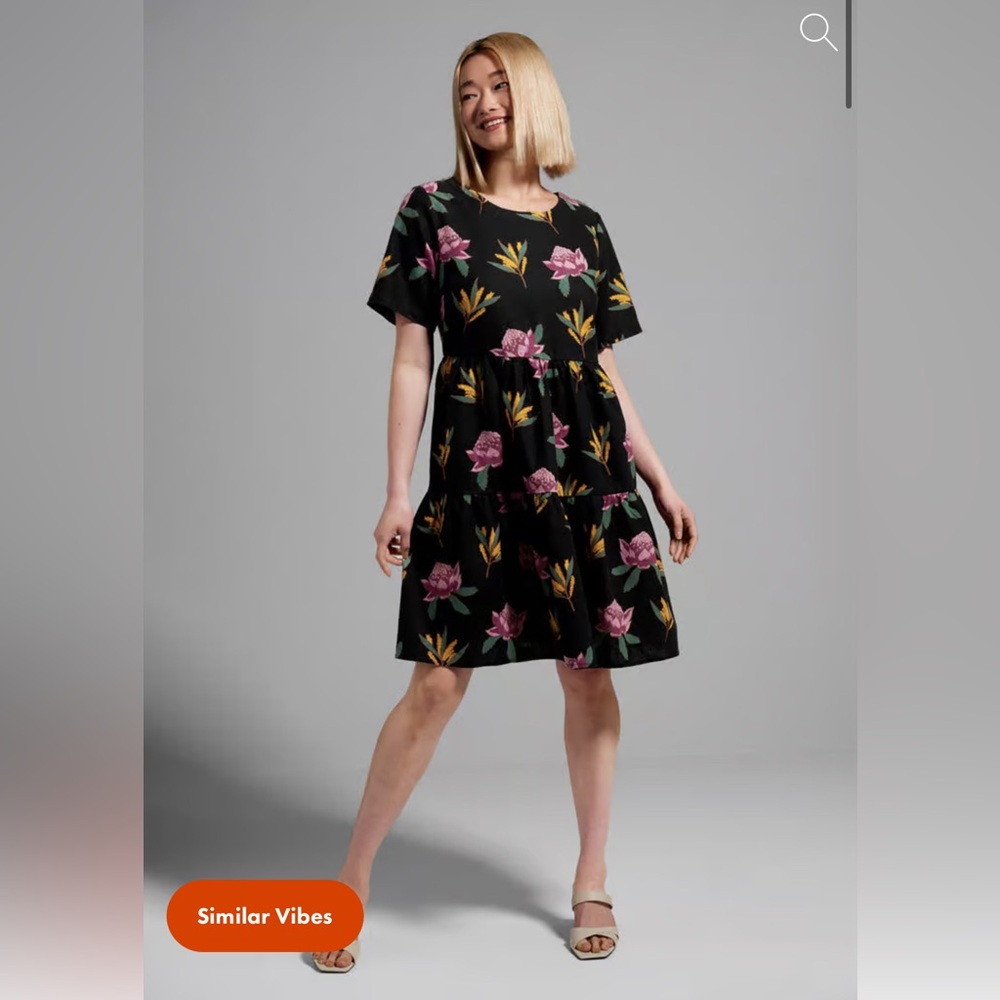 Princess Highway black floral smock dress, size 6